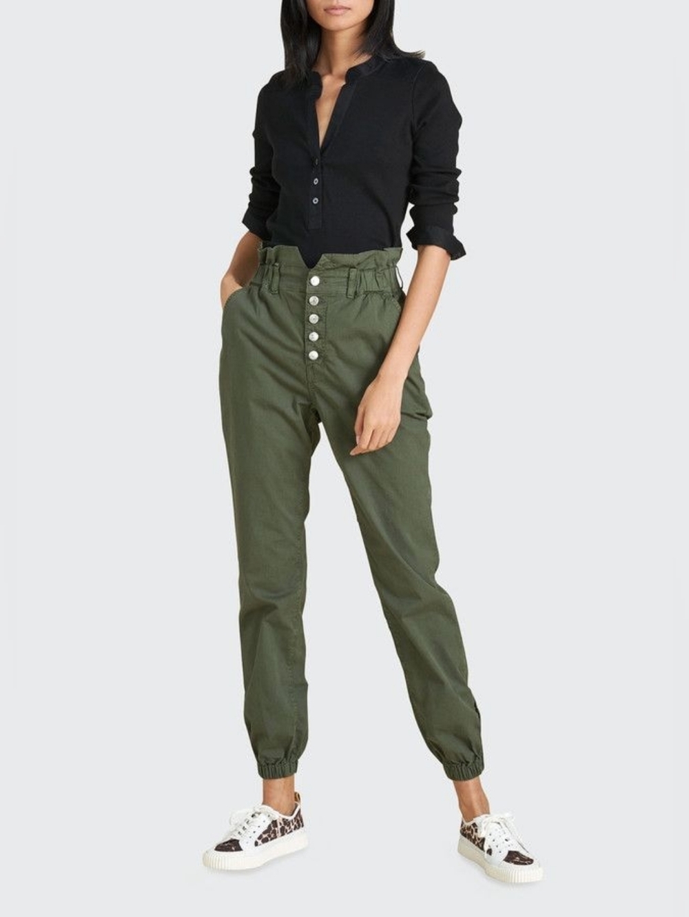Veronica Beard Tedi Tapered High Rise Pants Paperbag Waist Army Green Size 29 - Picture 3 of 15